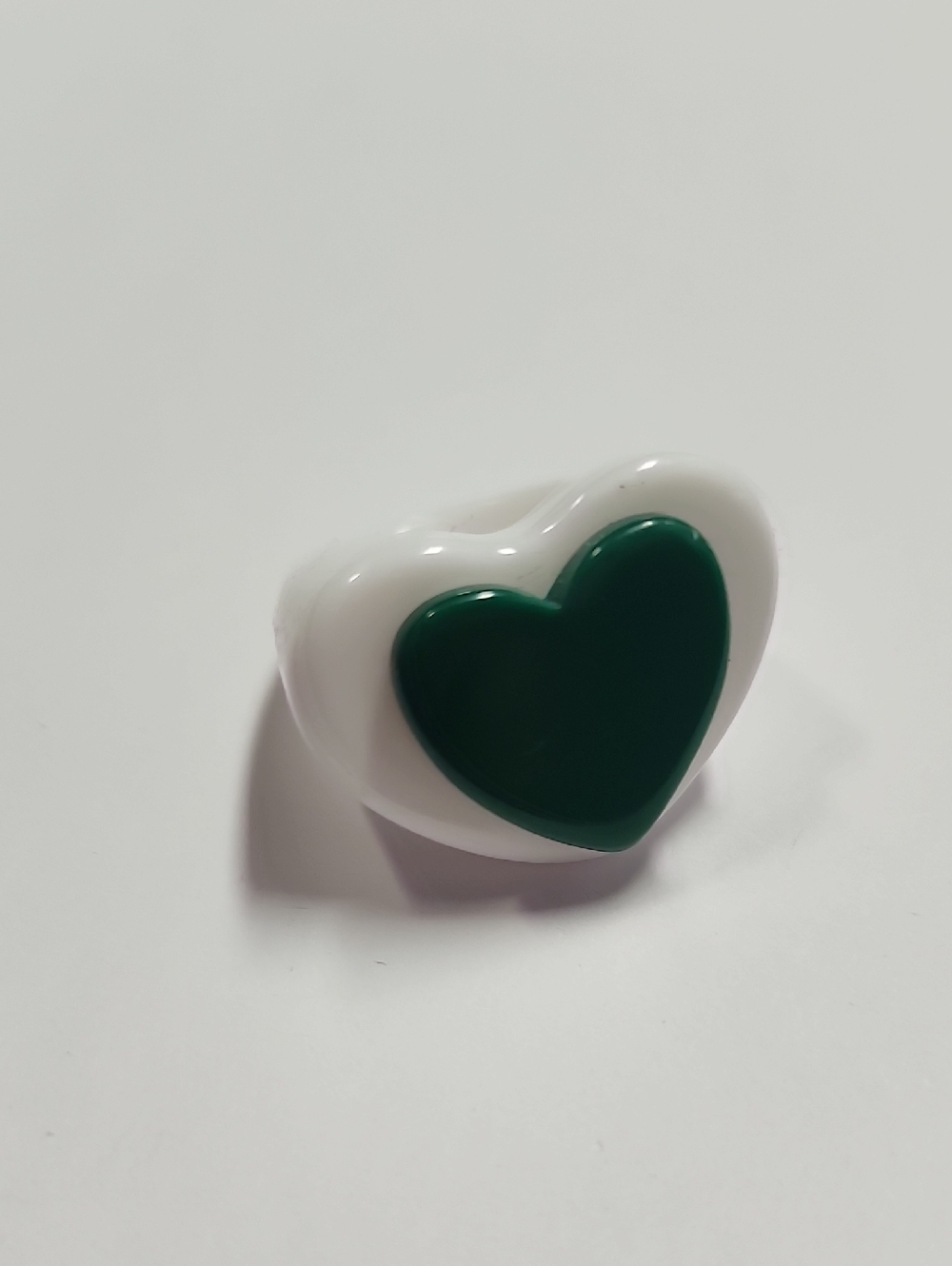 Sparklemuse White Heart with Dark Green Heart Accent Double Heart Ring Size 8